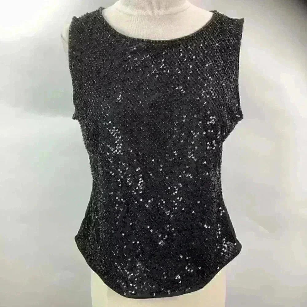 Escada black sequins top sz L